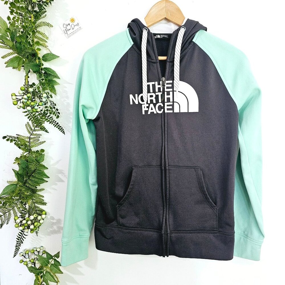 The North Face Womens Full-Zip Hoodie Jacket‎ S Black & Mint Sz S《892》J